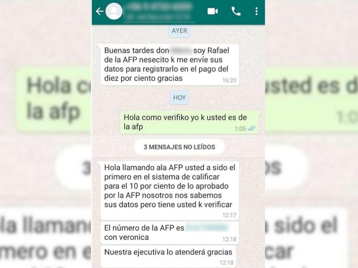 Noticias Chile | Comienzan las primeras estafas vía WhatsApp para quitarte tu 10 % de la AFP | INFORMADORCHILE 