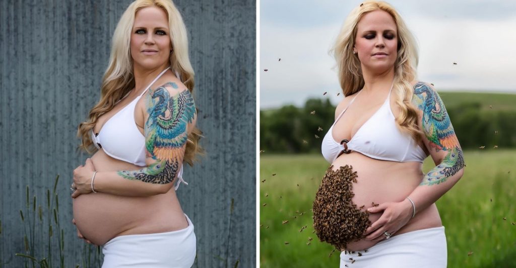 Noticias | Mujer embarazada es duramente criticada por sacarse foto con diez mil abejas sobre su vientre | iNFORMADORCHILE