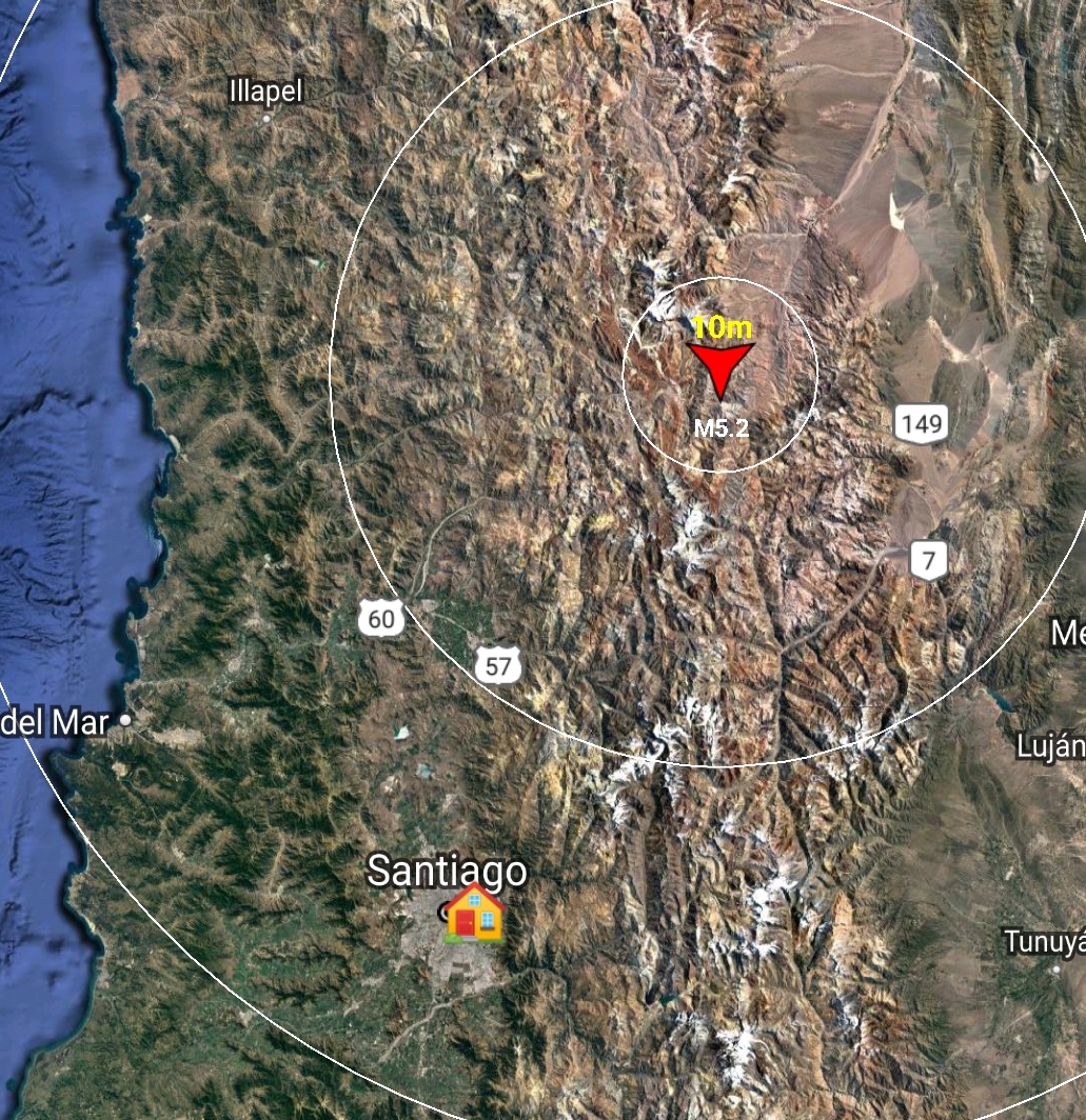 Centro Sismológico Nacional indica que la magnitud del sismo fue 5.2, localizado 76 Km al Sureste de Los Pelambres