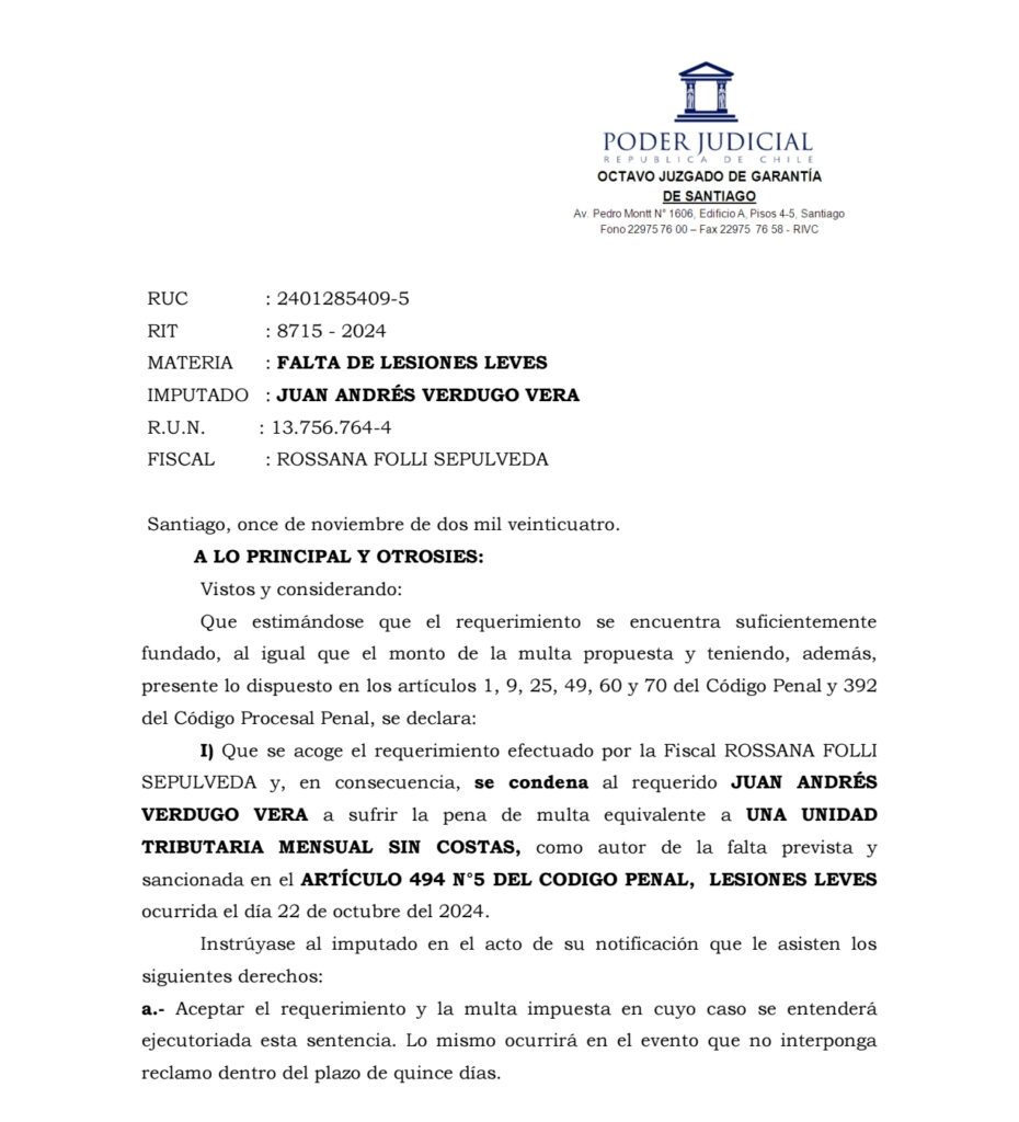DENUNCIA CONTRA JUAN VERDUGO VERA
